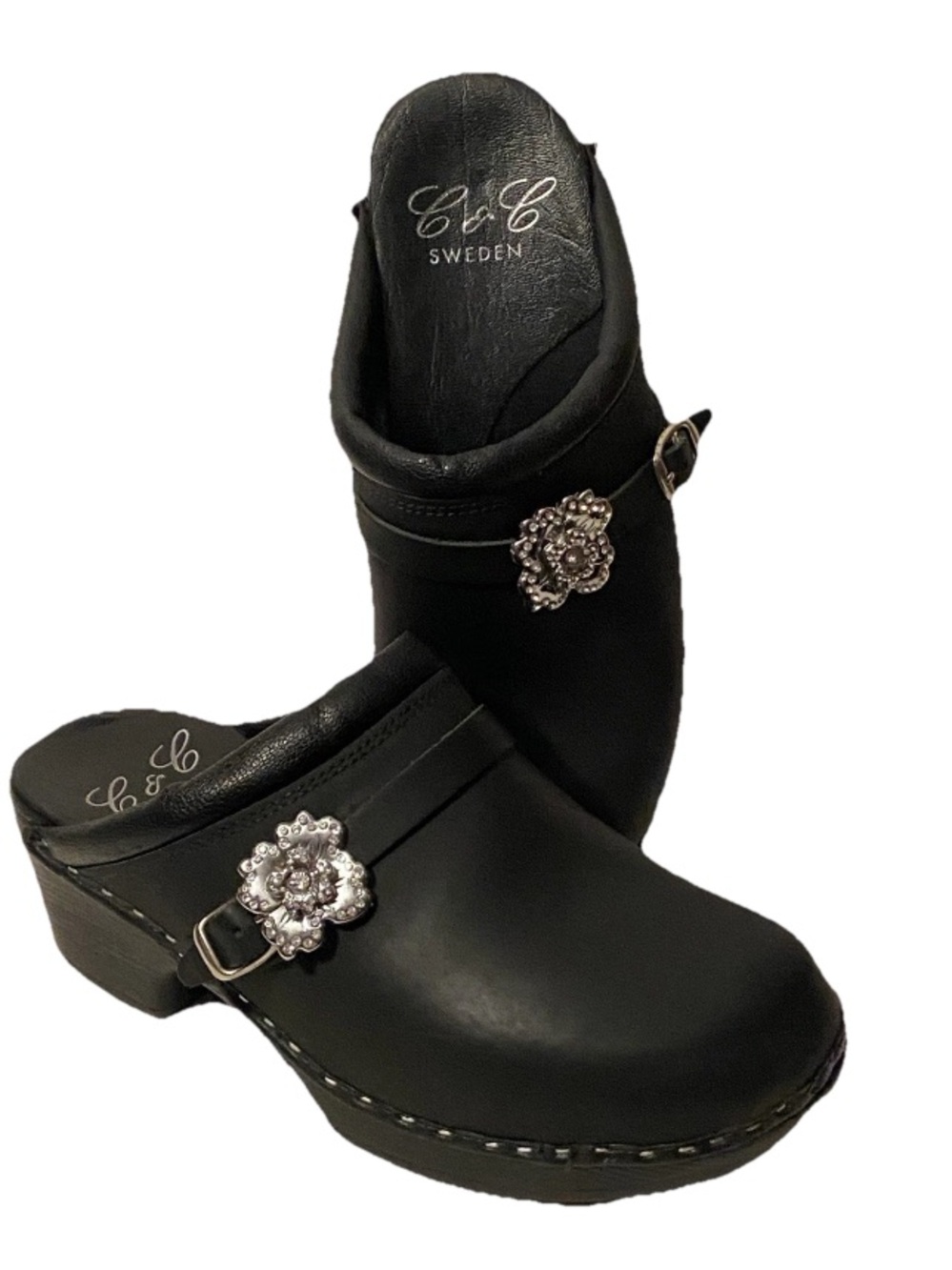 C&C Sweden Slip Resistance Black Leather Magic Solid Clog 37/6.5